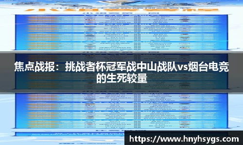 焦点战报：挑战者杯冠军战中山战队vs烟台电竞的生死较量